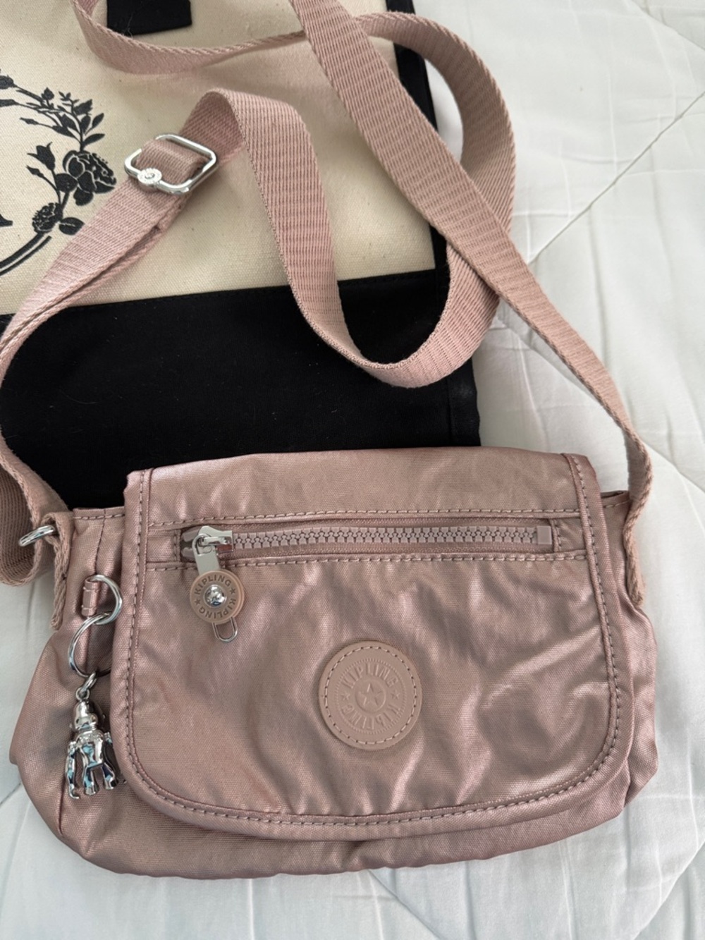 Kipling Metallic Rose Crossbody Bag with Adjustable Strap
